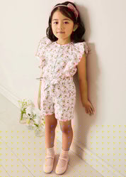 Louisa Floral Ruffle Detail Playsuit in Pink (4-12yrs) DUNGAREES from Pepa London
