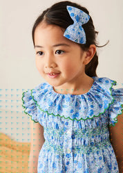 Olivia Floral Smocked Ruffle Collar Sleeveless Dress in Blue (12mths-10yrs) DRESSES from Pepa London