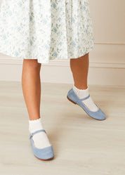 Mary Jane Suede Girls Shoes in Baby Blue (24-34EU) Shoes  from Pepa London