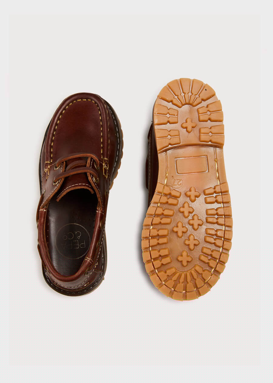 Leather Boat Shoes in Tan (26-34EU) Shoes  from Pepa London