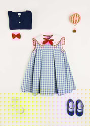 Embroidered Gingham Sleeveless Dress in Blue (12mths-12yrs) Dresses from Pepa London