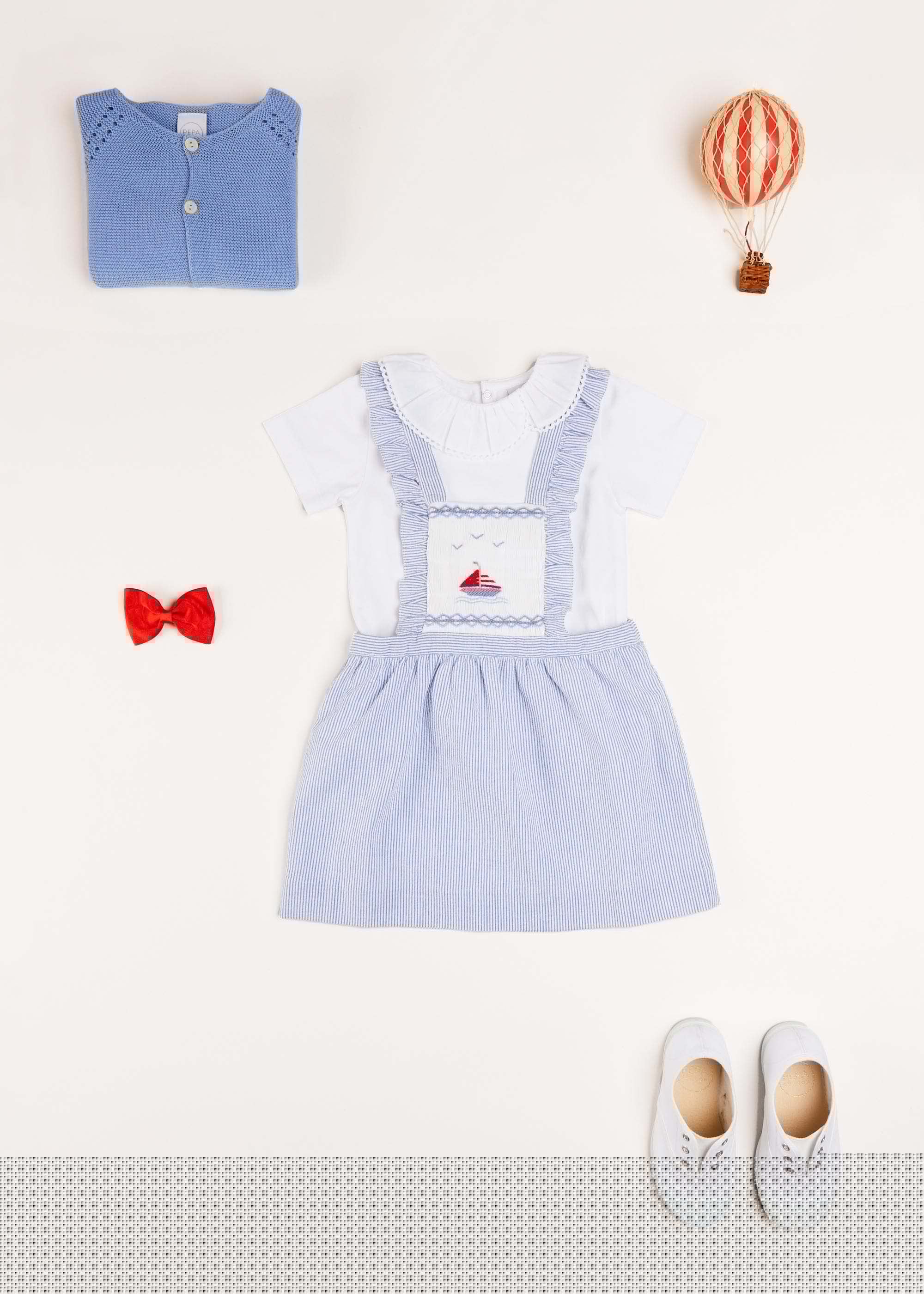 Nautical Striped Boat Embroidered Skirt with Braces in Blue (18mths-4yrs) Skirts  from Pepa London