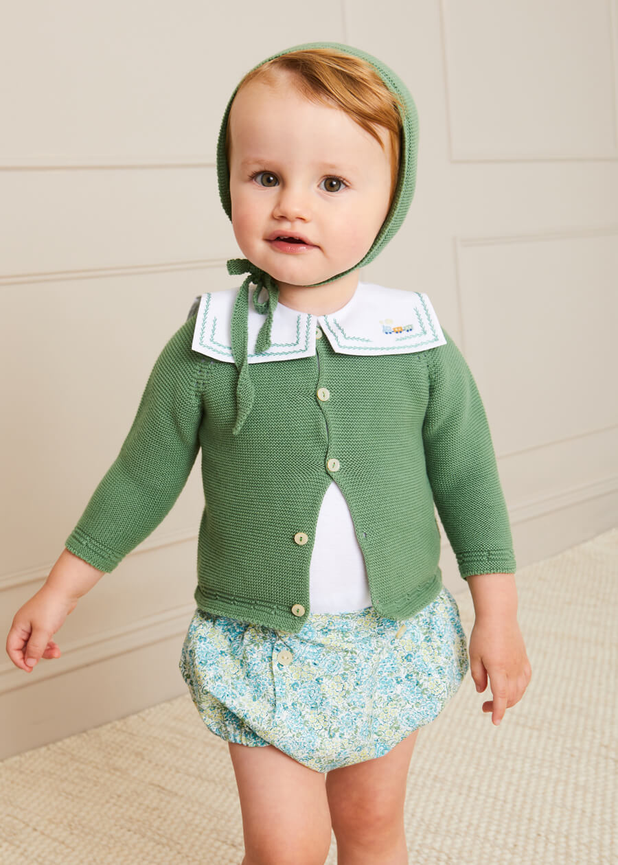 Train Embroidery Statement Collar Short Sleeve Bodysuit in Green (3mths-2yrs) Tops & Bodysuits  from Pepa London