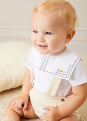 Train Embroidery Statement Collar Short Sleeve Bodysuit in Green (3mths-2yrs) Tops & Bodysuits from Pepa London