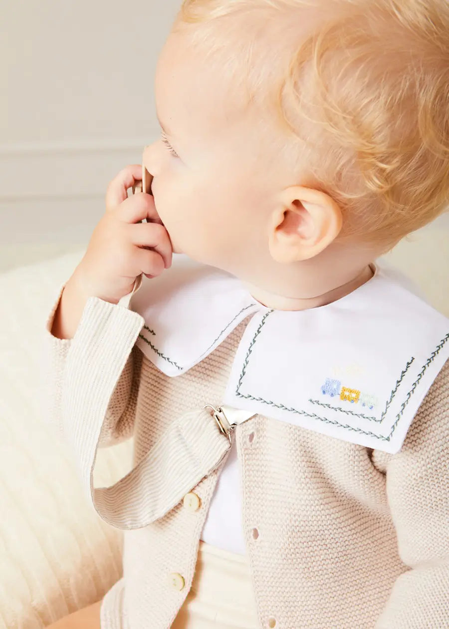 Train Embroidery Statement Collar Short Sleeve Bodysuit in Green (3mths-2yrs) Tops & Bodysuits from Pepa London