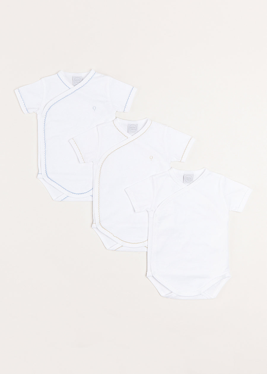 Three Short Sleeve Bodysuit Embroidered Set (1mth-12mths) TOPS & BODYSUITS  from Pepa London