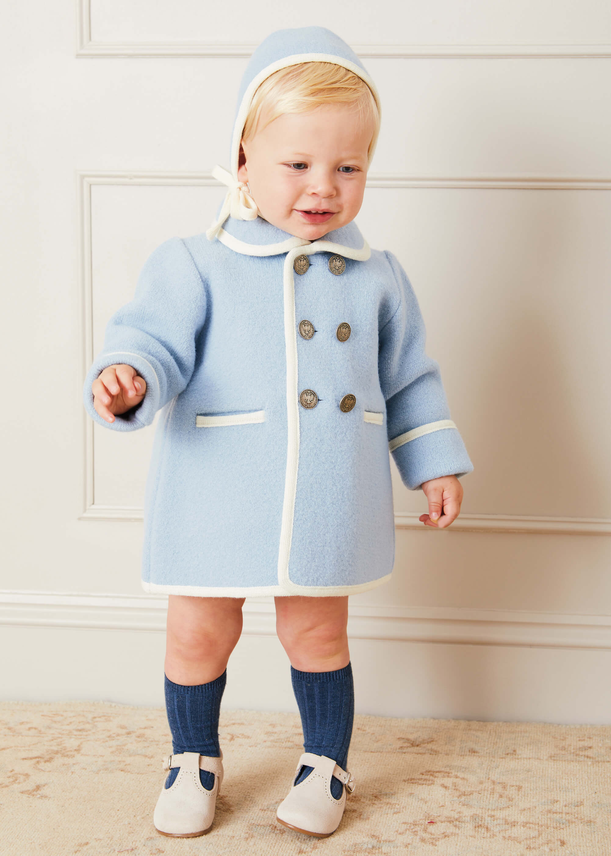 Austrian Double Breasted Wool Baby Coat in Baby Blue (6mths-4yrs) Coats from Pepa London