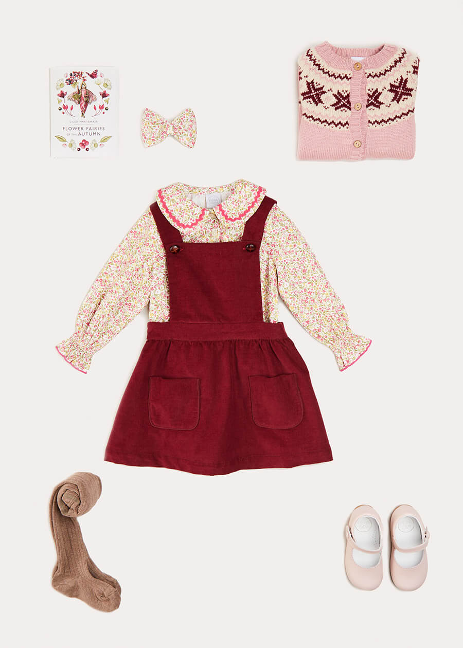 Corduroy Skirt With Pinafore Braces In Burgundy (12mths-3yrs) SKIRTS  from Pepa London