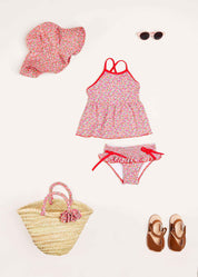 Annie Floral Print Bow Detail Two Piece Swimsuit in Pink (12mths-6yrs) Swimwear  from Pepa London