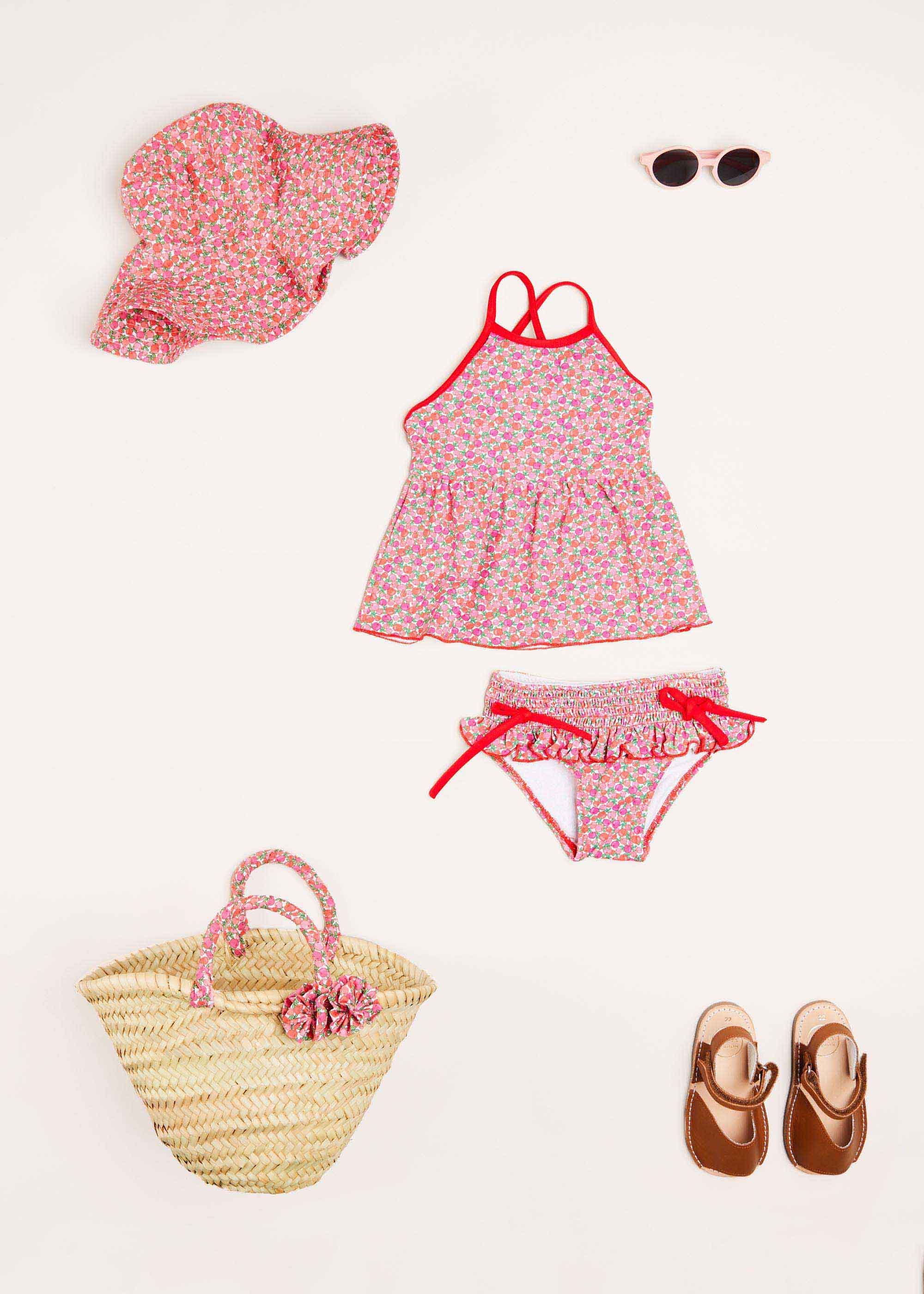 Annie Floral Print Bow Detail Two Piece Swimsuit in Pink (12mths-6yrs) Swimwear  from Pepa London