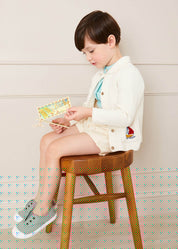 Nautical Boat Embroidery Polo Collar Cardigan in Cream (12mths-6yrs) Knitwear from Pepa London
