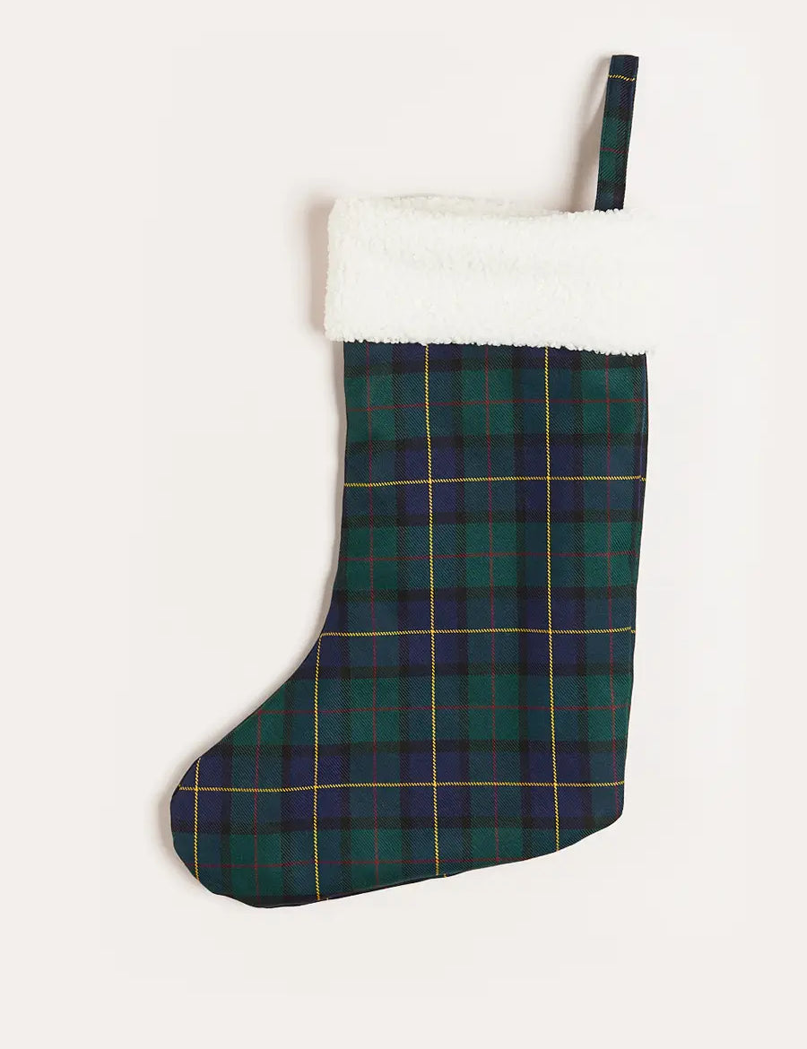 Windsor Tartan Christmas Stocking in Green Accessories  from Pepa London
