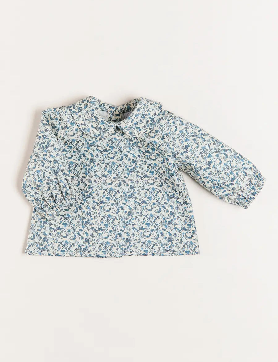 Evelyn Floral Long Sleeve Blouse in Blue (1-6mths) Blouses  from Pepa London