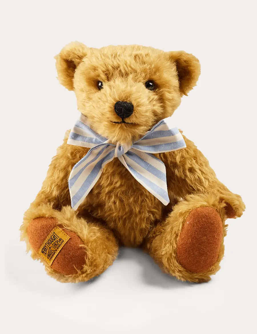 Limited Edition Merrythought & Pepa Teddy Bear With Regency Striped Bow in Blue (S-L) TOYS from Pepa London