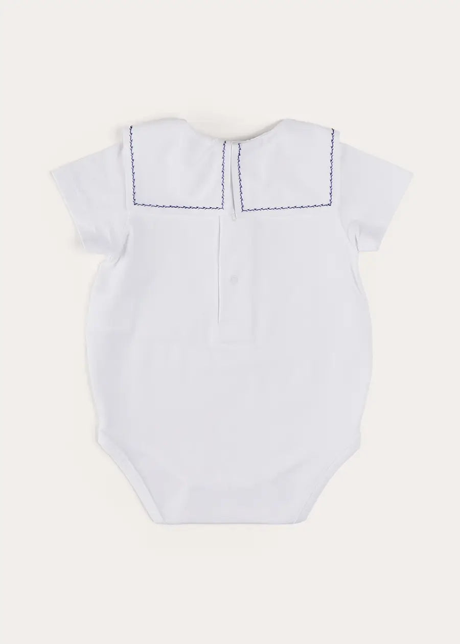 Boat Embroidery Statement Collar Short Sleeve Bodysuit in White (3mths-2yrs) TOPS & BODYSUITS from Pepa London