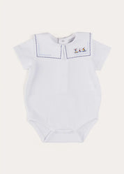 Boat Embroidery Statement Collar Short Sleeve Bodysuit in White (3mths-2yrs) TOPS & BODYSUITS from Pepa London