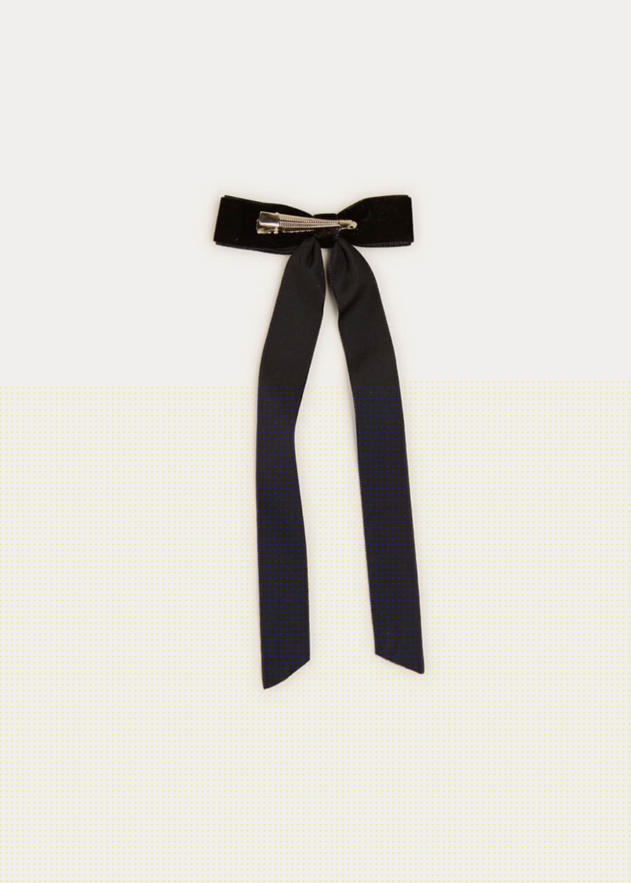 Velvet Long Bow Clip in Black Hair Accessories  from Pepa London