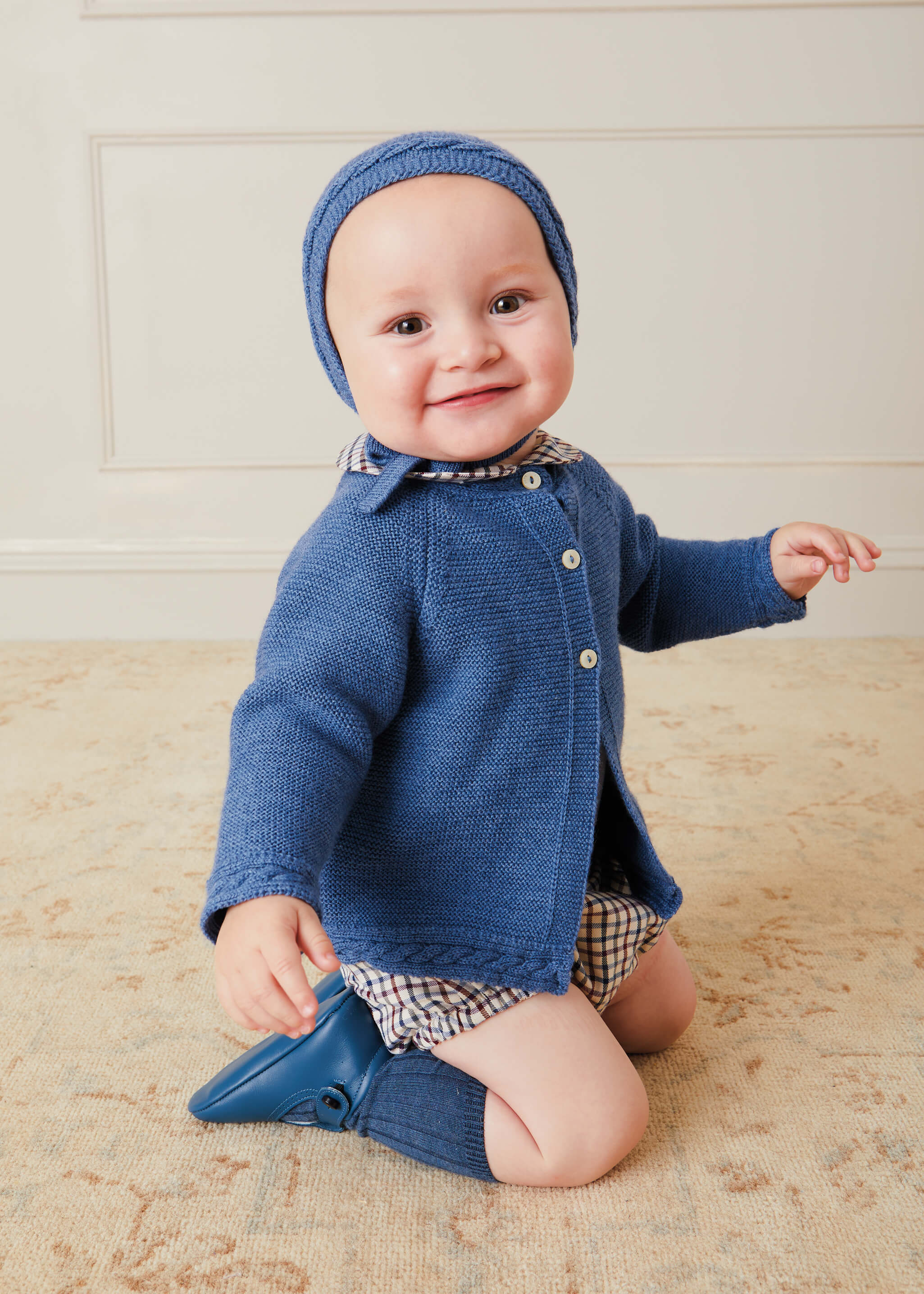 Cable Detail Knitted Bonnet In Blue (S-L) KNITTED ACCESSORIES  from Pepa London