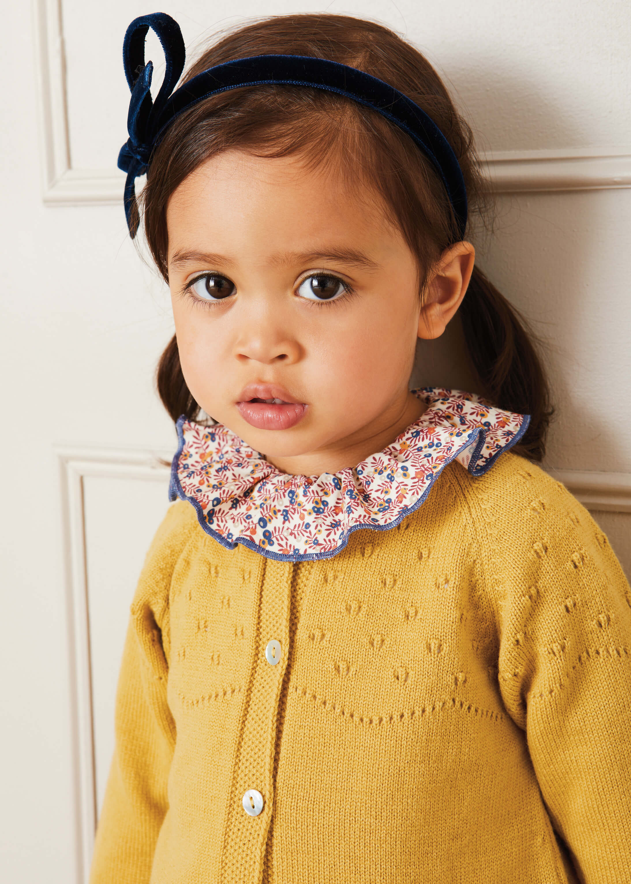 Openwork Buttoned Cardigan in Mustard (12mths-10yrs) Knitwear  from Pepa London