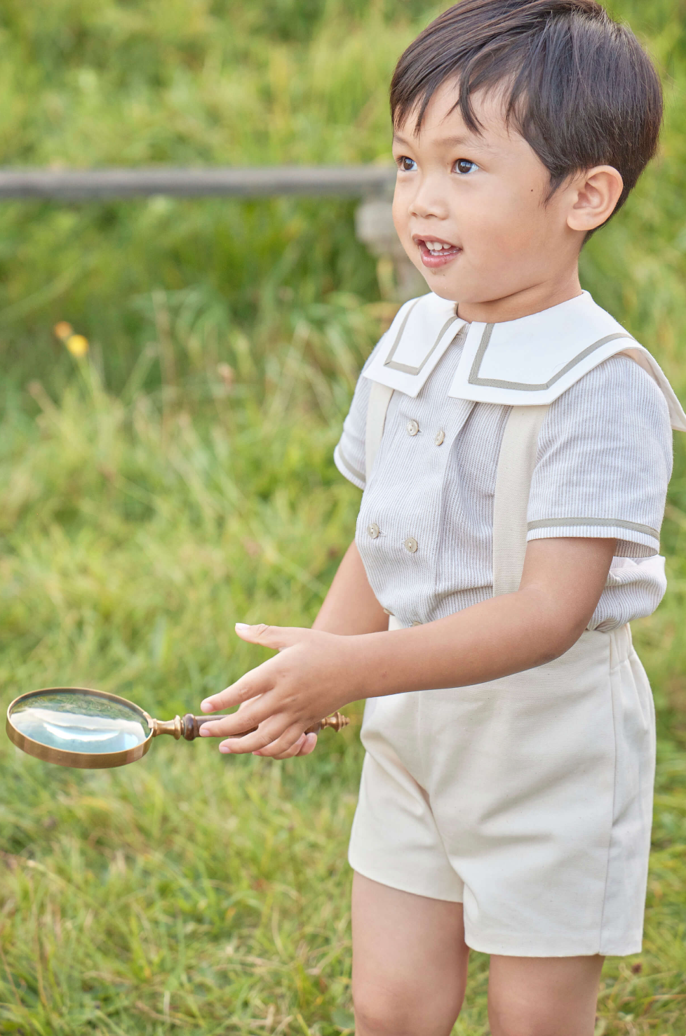Button Detail Shorts with Braces in Beige (18mths-4yrs) Shorts from Pepa London