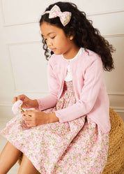Eloise Floral Print Hand Smocked Short Sleeve Dress in Pink (12mths-10yrs) Dresses  from Pepa London