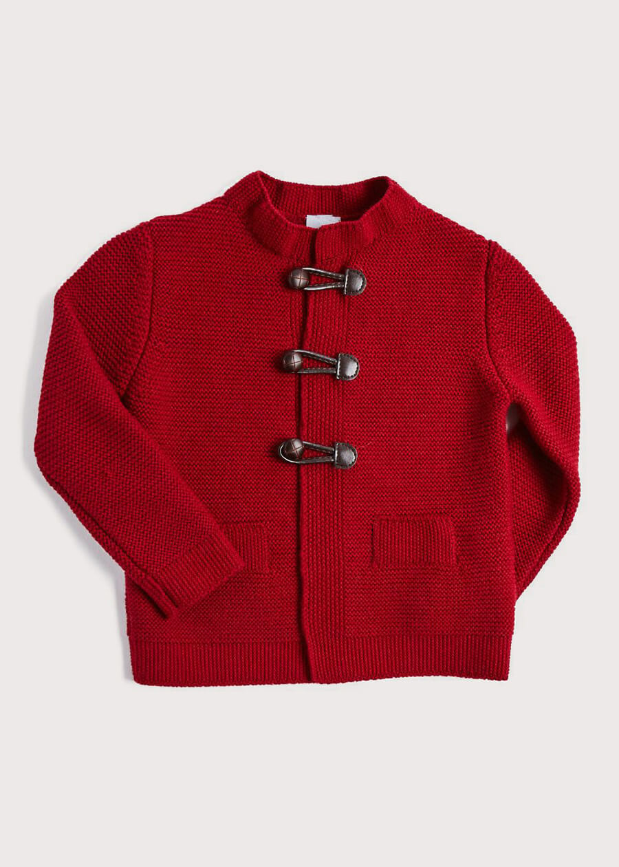 Toggle Fastening Knitted Cardigan in Red (12mths-10yrs) Knitwear  from Pepa London