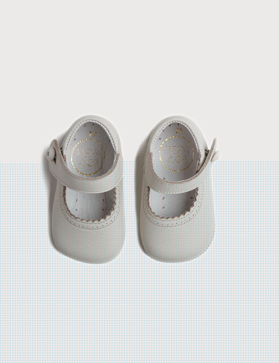 Leather Mary Jane Pram Shoes in Ivory (17-20EU) Shoes  from Pepa London