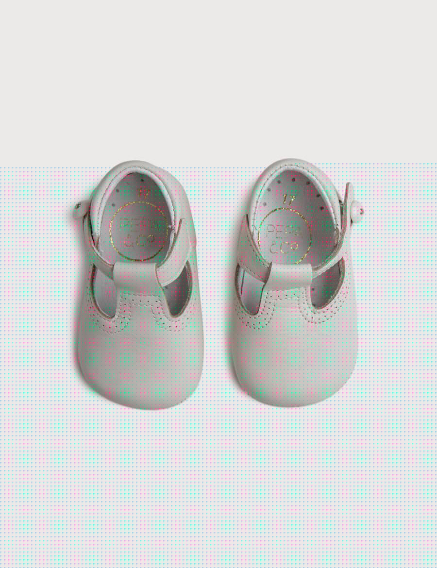 T-Bar Leather Pram Shoes in Ivory (17-20EU) Shoes  from Pepa London