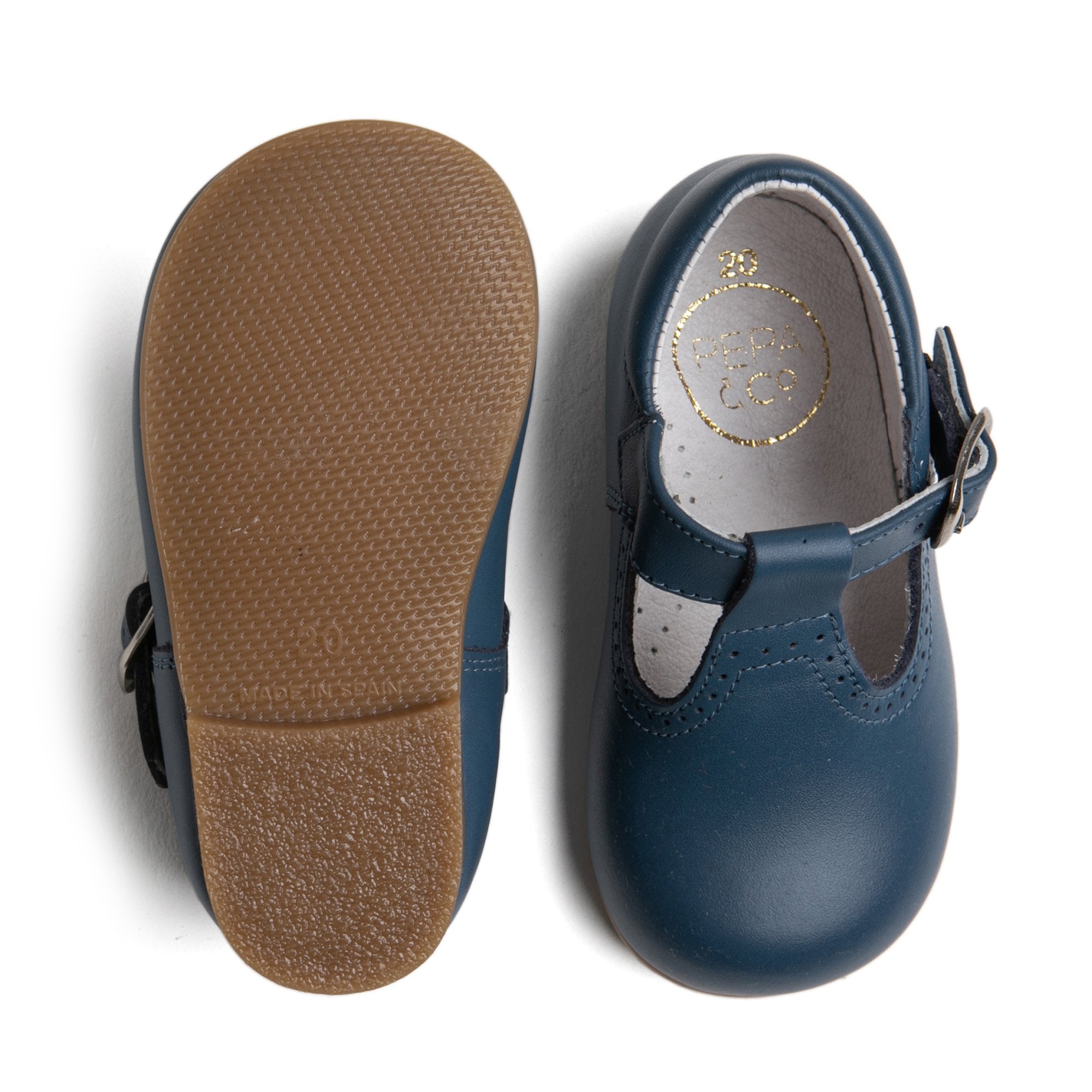 T-Bar Leather Baby Shoes in French Blue (20-24EU) Shoes  from Pepa London