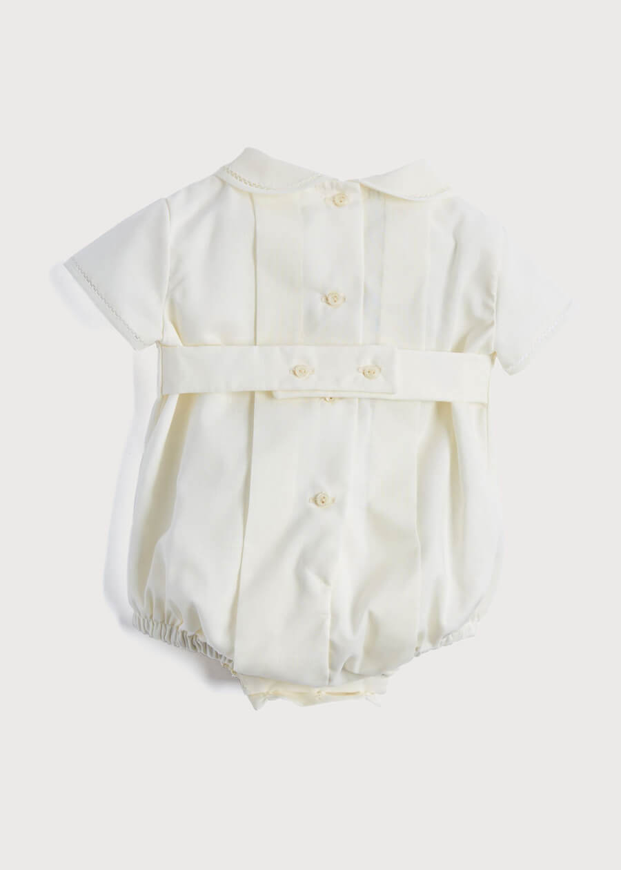 Ivory Panelled Christening Romper (3mths-2yrs) Rompers from Pepa London