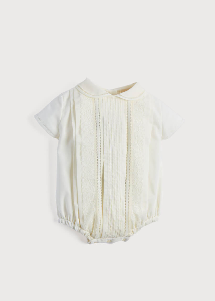 Ivory Panelled Christening Romper (3mths-2yrs) Rompers from Pepa London