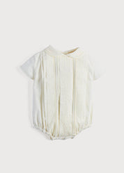 Ivory Panelled Christening Romper (3mths-2yrs) Rompers from Pepa London
