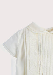 Ivory Panelled Christening Romper (3mths-2yrs) Rompers from Pepa London