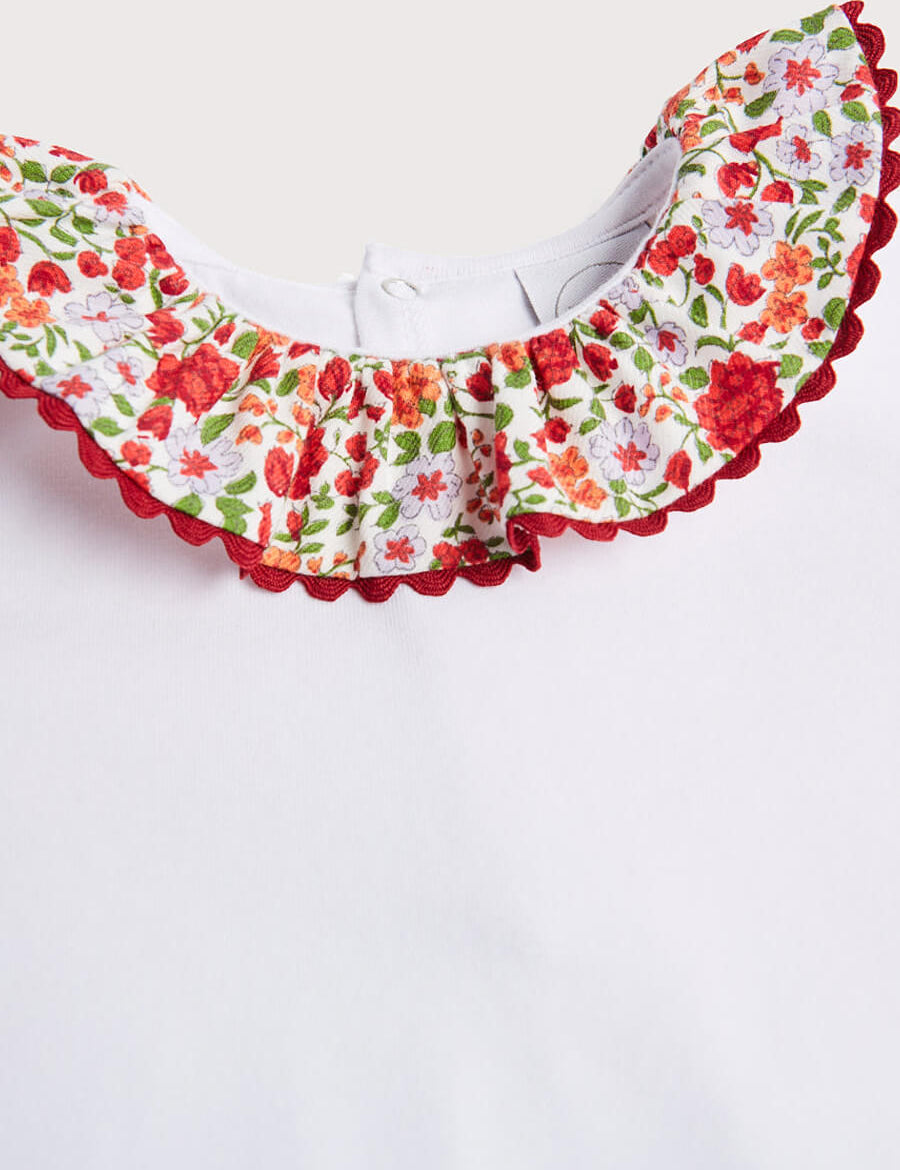Burgundy Floral Print Frill Collar Bodysuit (0-2yrs) Tops & Bodysuits  from Pepa London