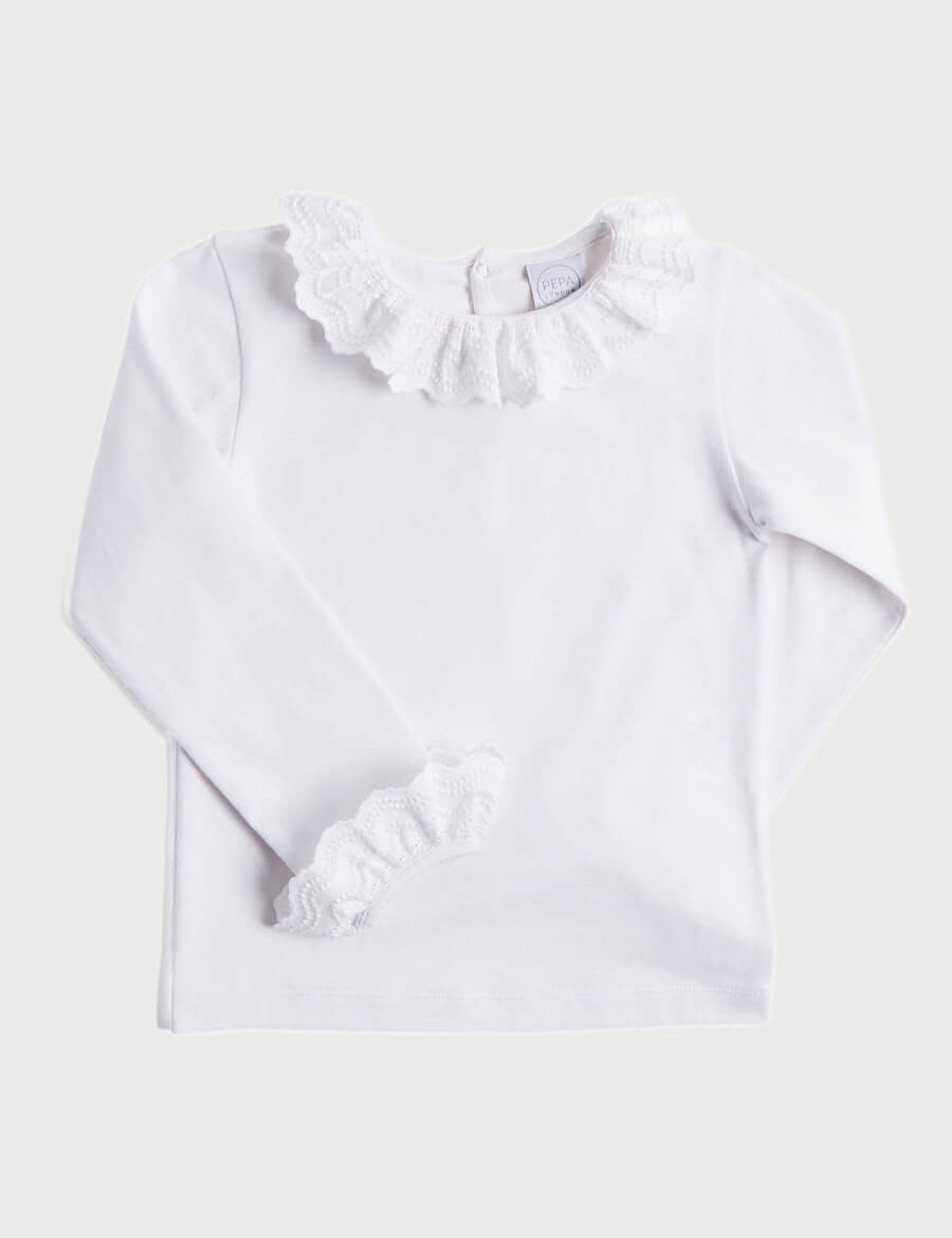 Frill Collar Long Sleeve Top in White (18mths-10yrs) Tops & Bodysuits  from Pepa London