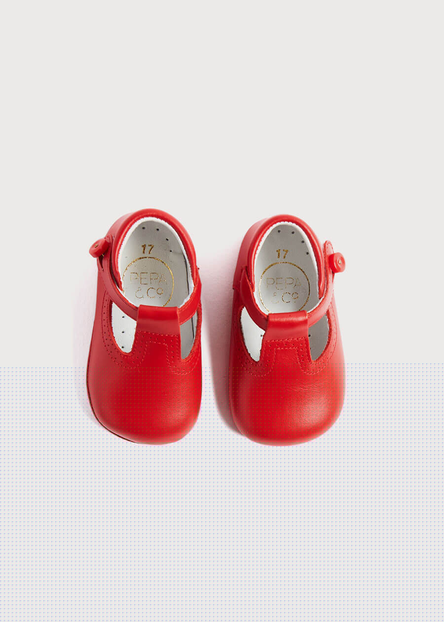 T-Bar Pram Shoes in Red (17-20EU) Shoes  from Pepa London