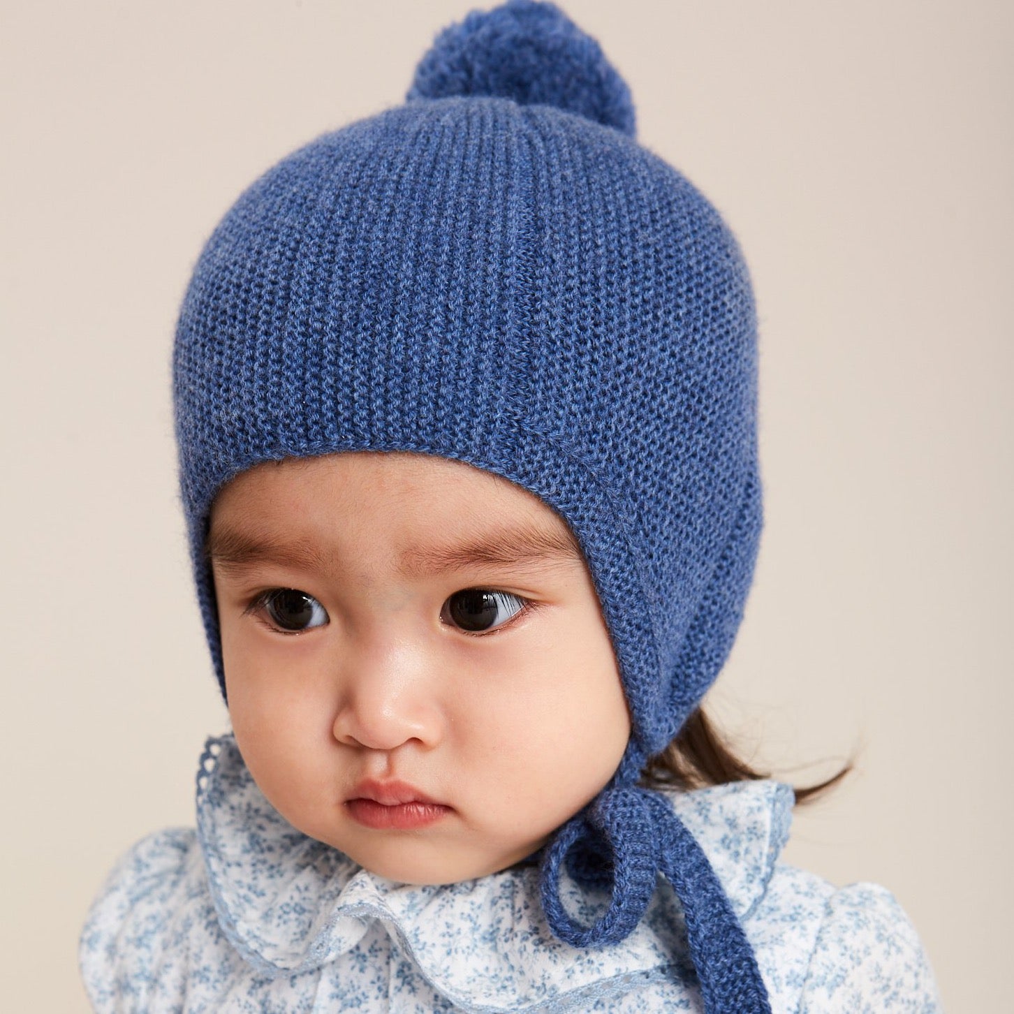 Knitted Merino Wool Winter Bonnet in Blue (S-L) Knitted Accessories  from Pepa London