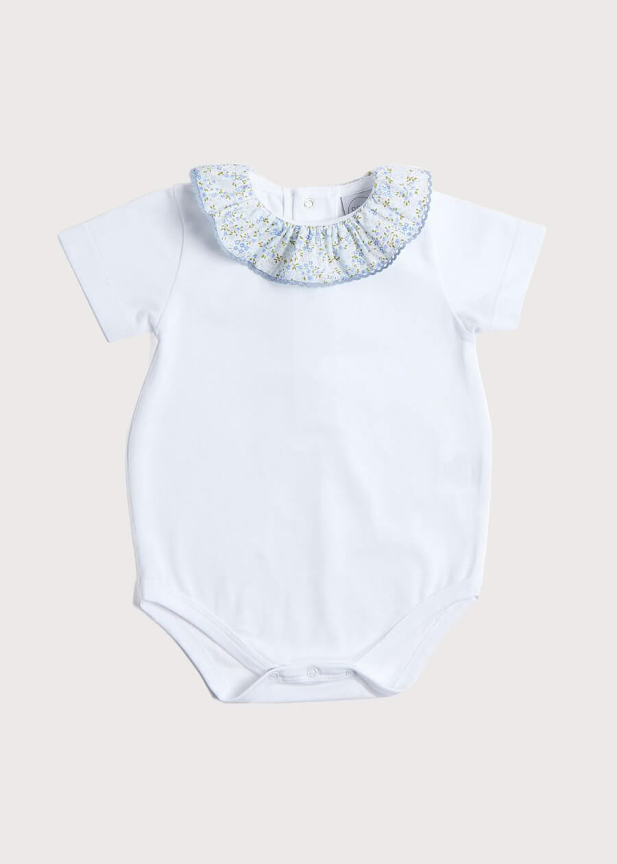Floral Collar Cotton Bodysuit in Blue (3mths-2yrs) Tops & Bodysuits  from Pepa London