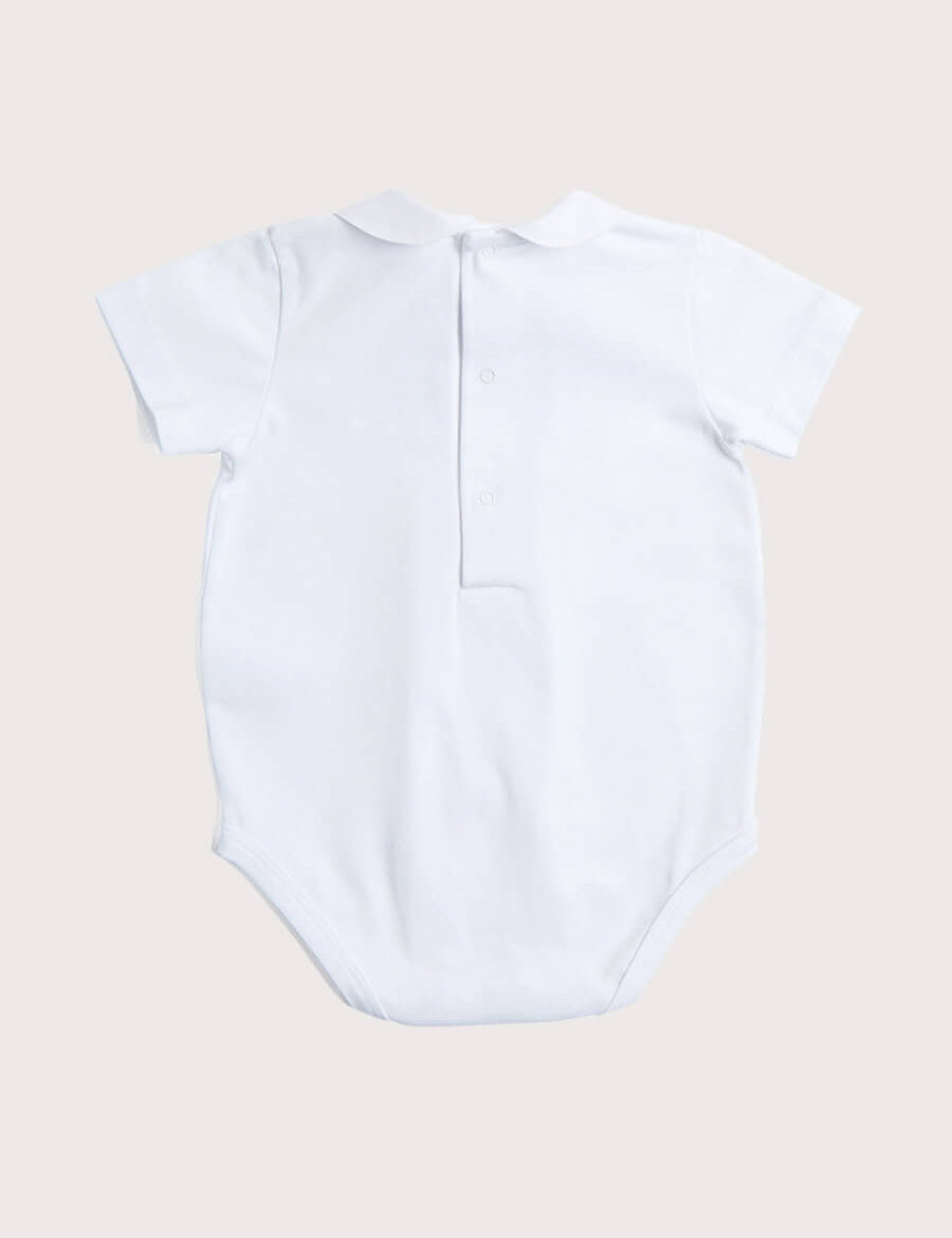 Giraffe Embroidered Collar Bodysuit in White (3mths-2yrs) Tops & Bodysuits  from Pepa London