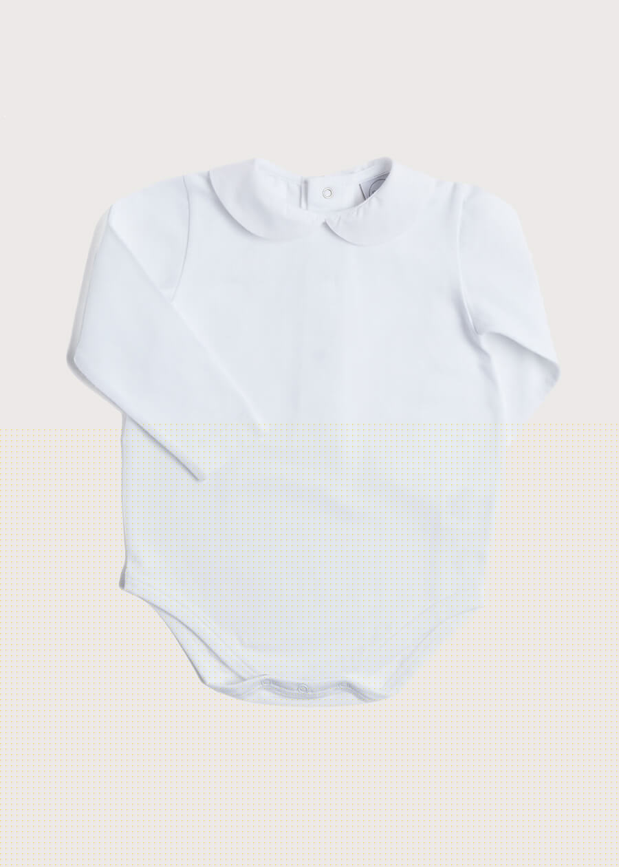 Peter Pan Collar Bodysuit in White (0mths-3yrs) Tops & Bodysuits from Pepa London