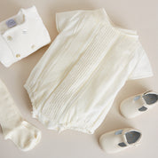 Ivory Panelled Christening Romper (3mths-2yrs) Rompers from Pepa London