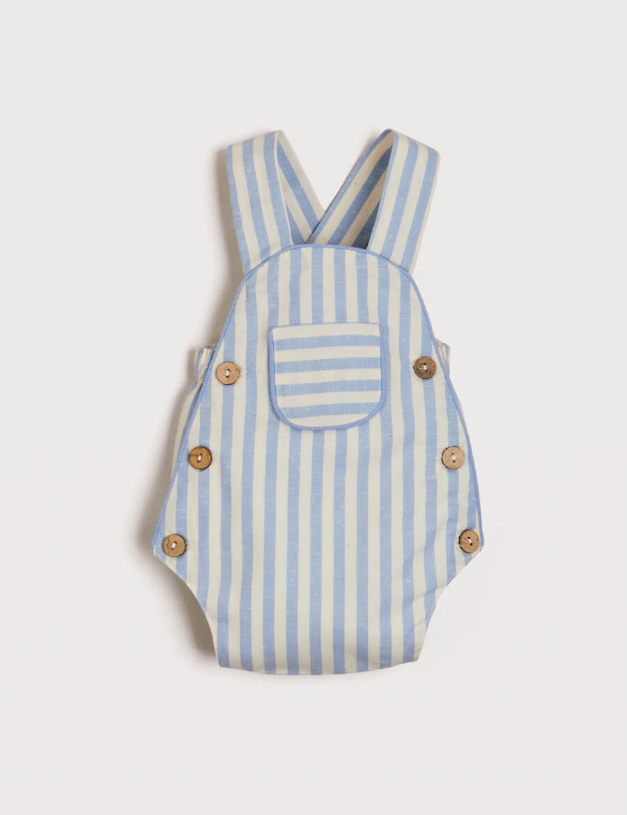 Chunky Stripe Pocket Front Dungaree Romper in Blue (3-18mths) Dungarees  from Pepa London