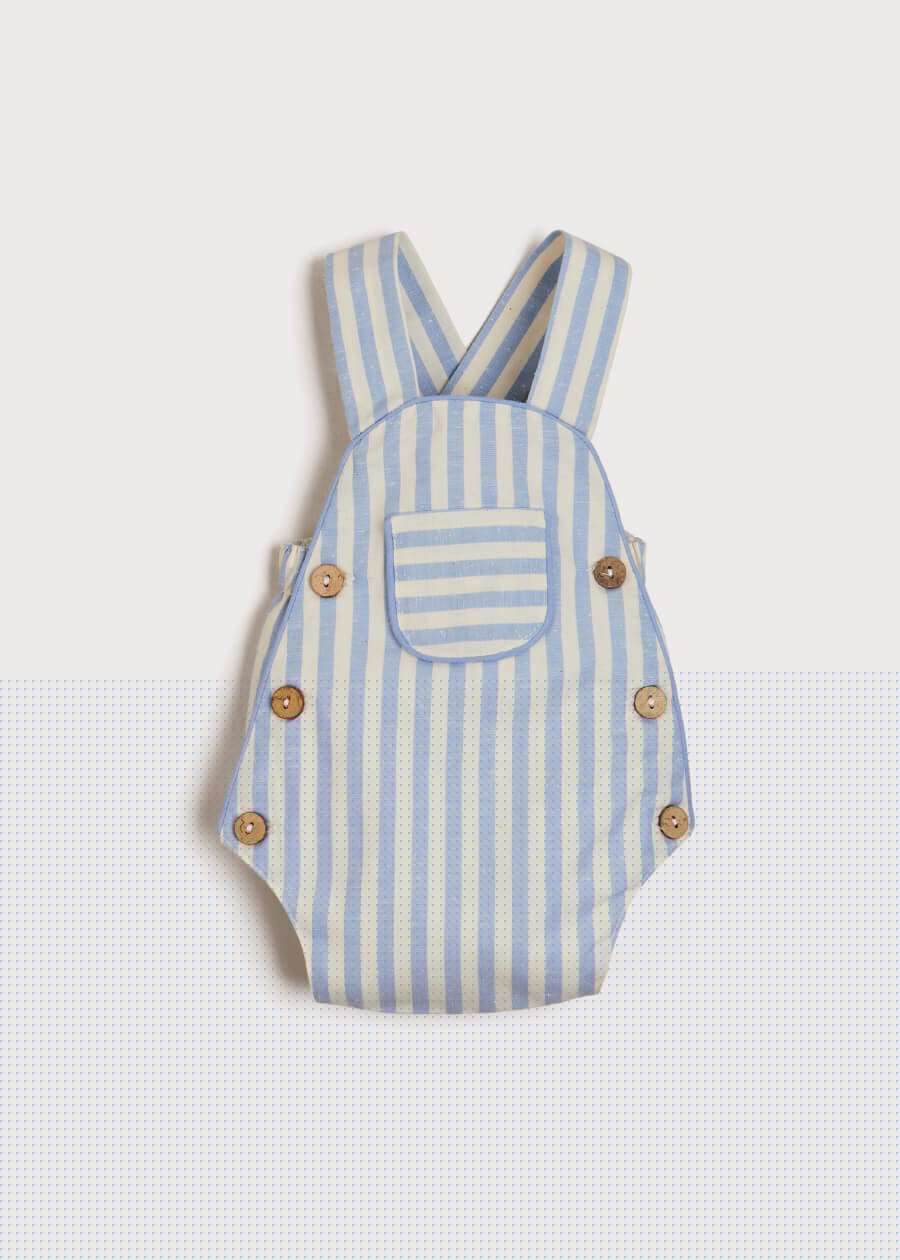 Chunky Stripe Pocket Front Dungaree Romper in Blue (3-18mths) Dungarees  from Pepa London