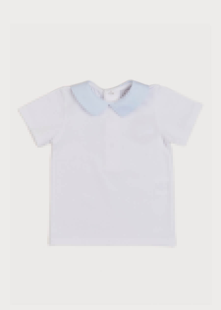 Contrast Oxford Polo Collar Short Sleeve Shirt in White (2-4yrs) Tops & Bodysuits  from Pepa London