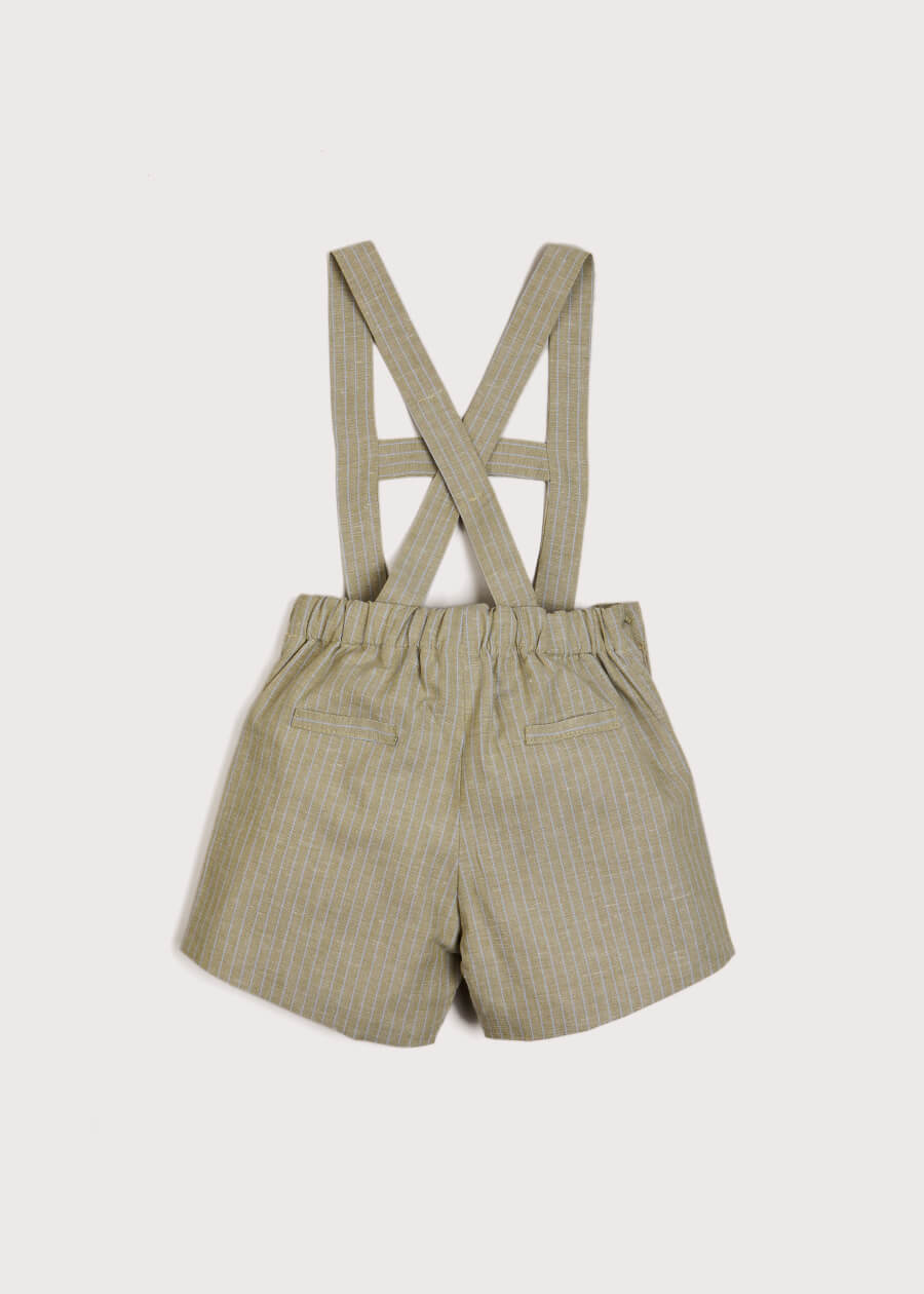 Thin Stripe Button Detail Shorts With Braces in Green (18mths-3yrs) Shorts  from Pepa London