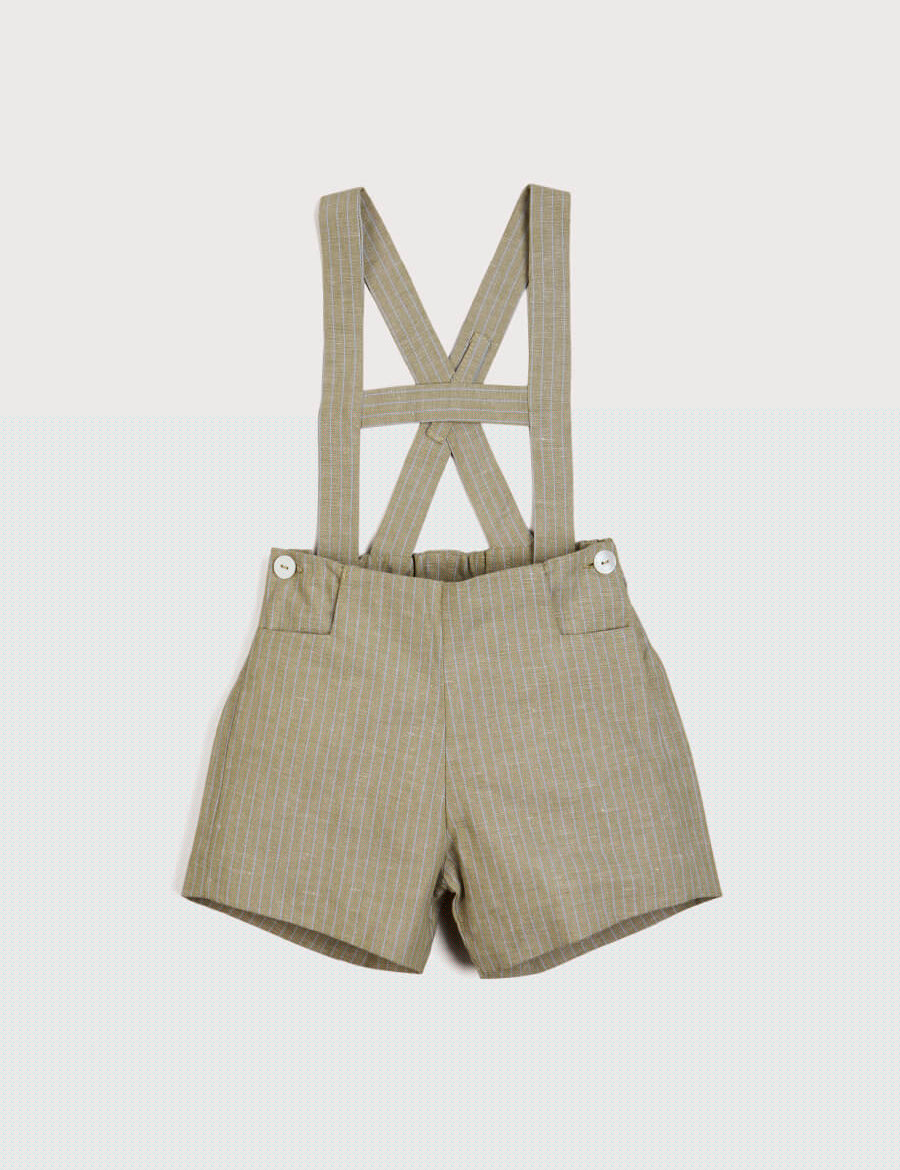Thin Stripe Button Detail Shorts With Braces in Green (18mths-3yrs) Shorts  from Pepa London