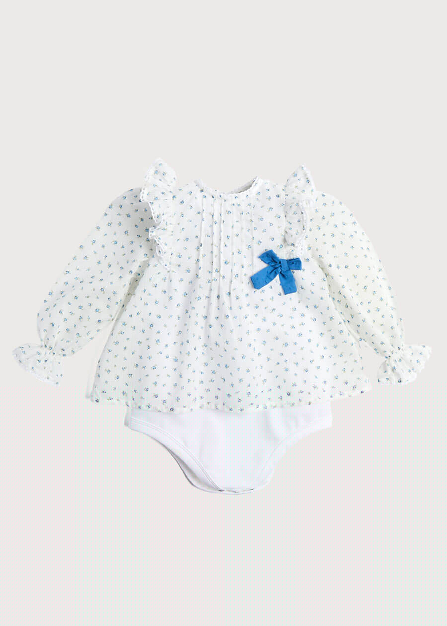 Bodysuit with Floral Blouse Over Bodysuit in French Blue (3mths-2yrs) Blouses  from Pepa London
