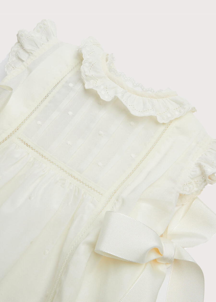 Embroidered Lace Trim Gown in Ivory (3-18mths) Gowns from Pepa London