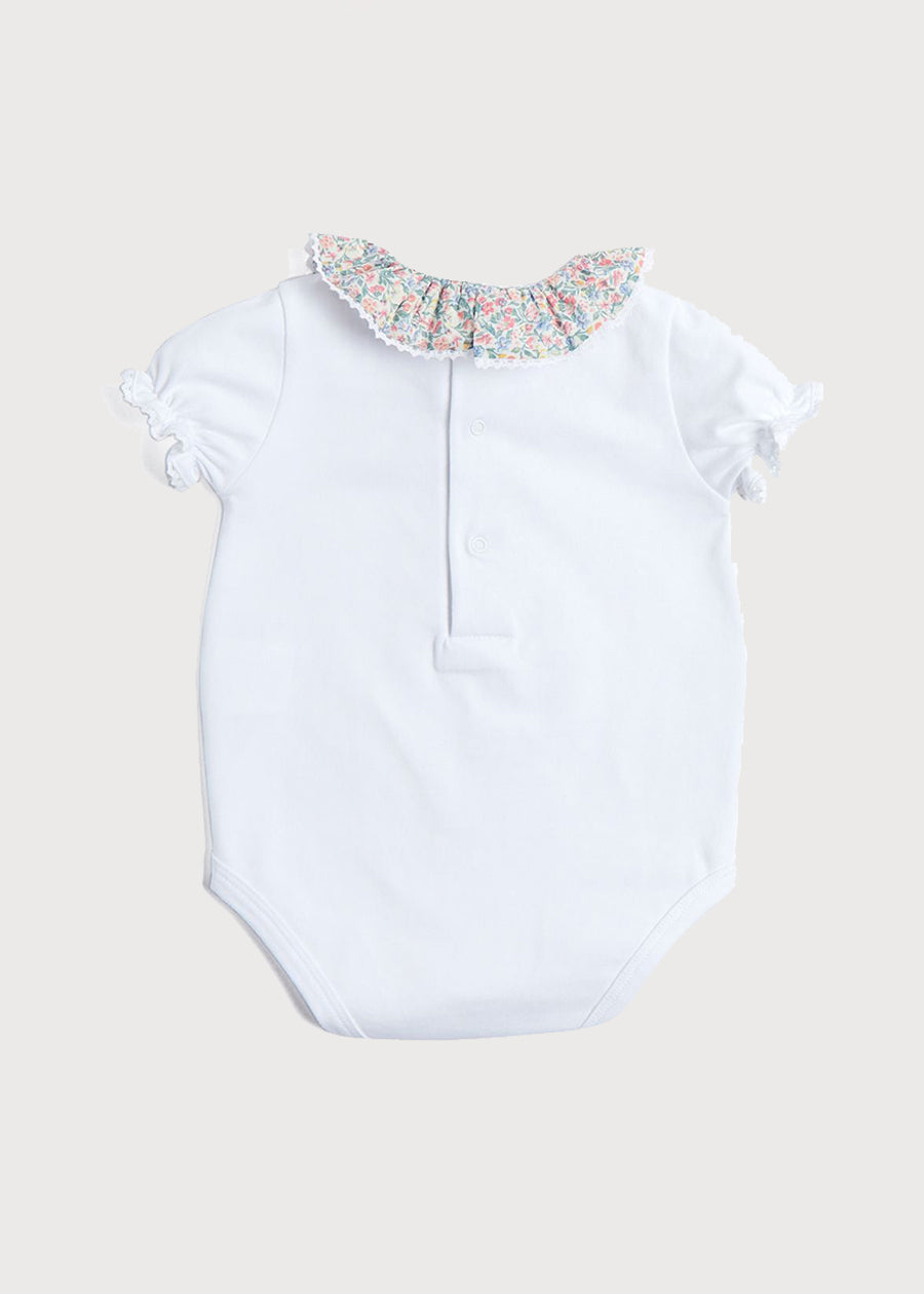 Floral Print Ruffle Collar Bodysuit in Dusty Pink (0mths-2yrs) Tops & Bodysuits  from Pepa London