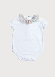 Floral Print Ruffle Collar Bodysuit in Dusty Pink (0mths-2yrs) Tops & Bodysuits  from Pepa London